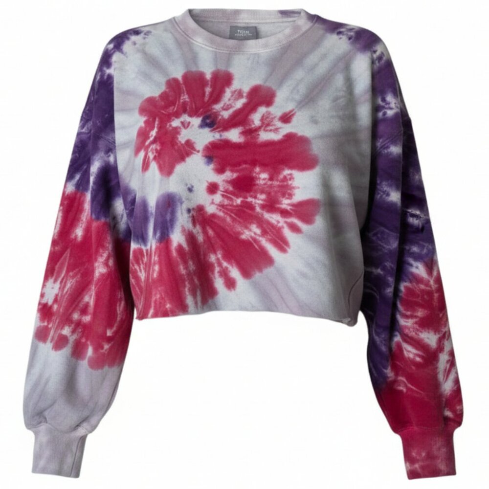 TNA Cozy AF Oversized Sweater Cropped Raw Edge Pullover Tie Die Crew Neck Size 2